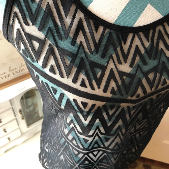 [Apt. 9] Black Sheer Patterned Tank Top Aztec tank - Picture 6 of 9